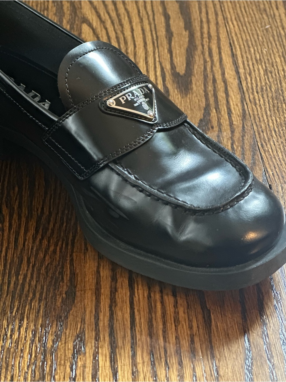 Prada Black Leather Penny Loafers for Women - Picture 4 of 7